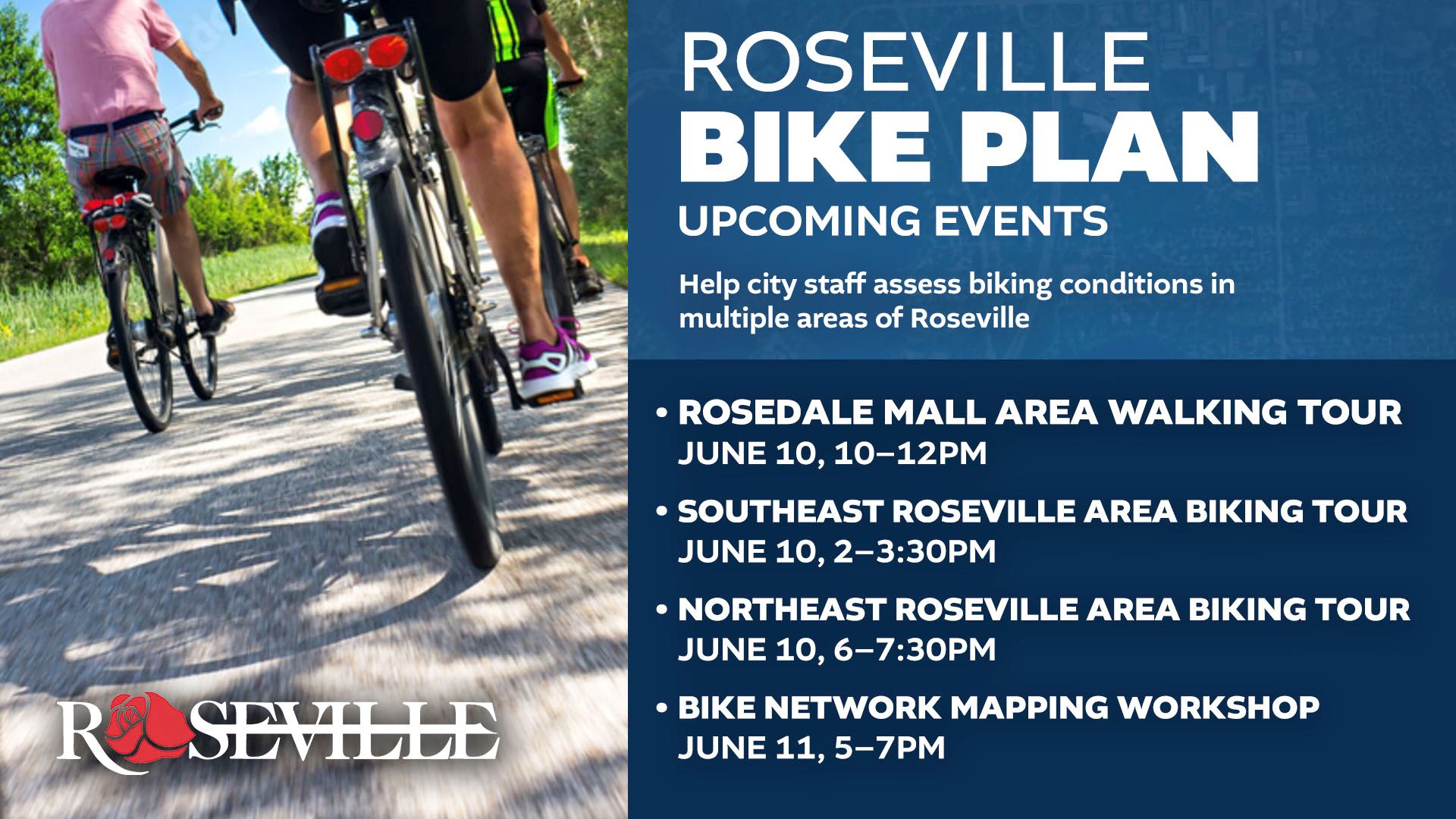 Roseville bike plan upcoming events.