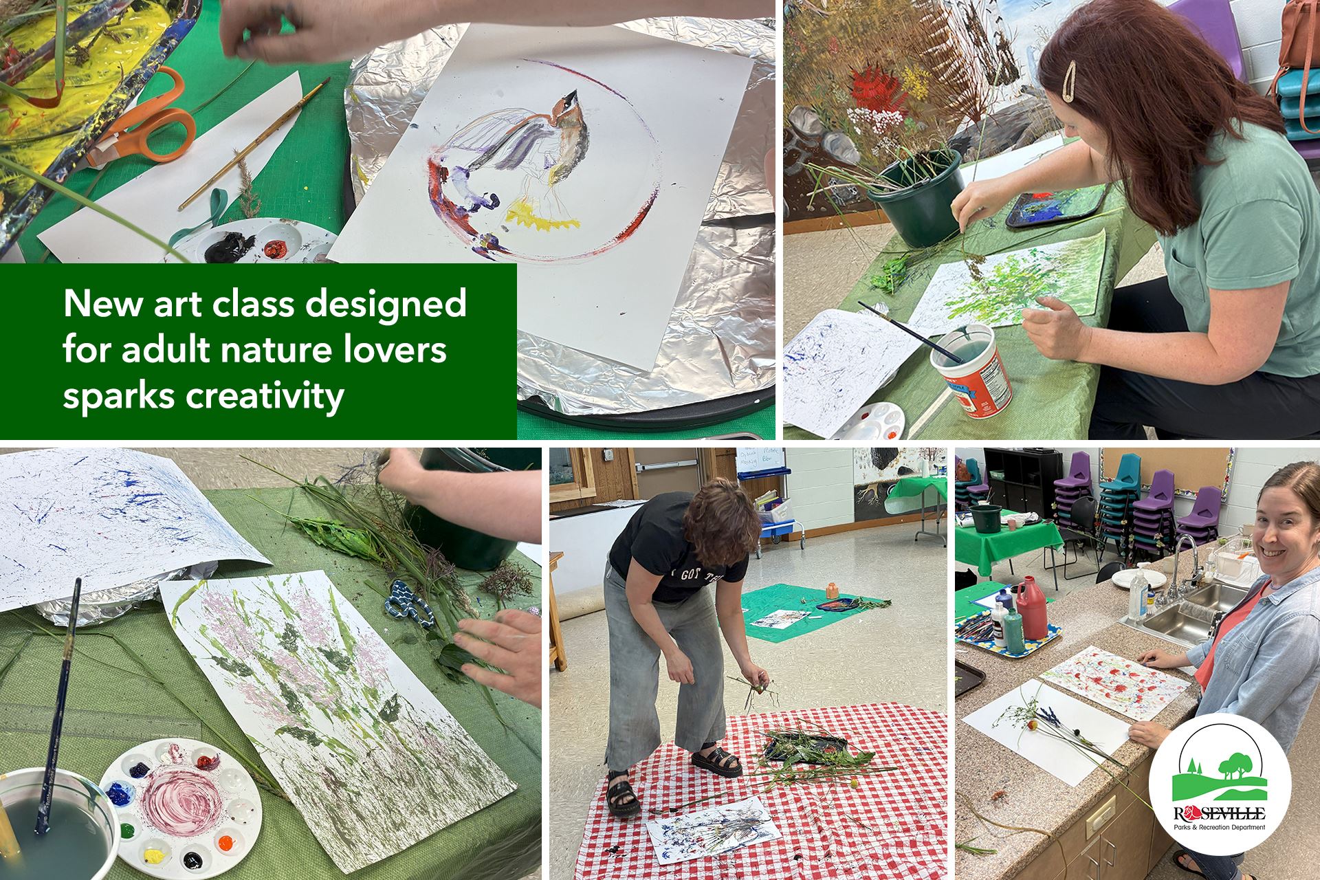 A collage shows art being created a the Harriet Alexander Nature Center.