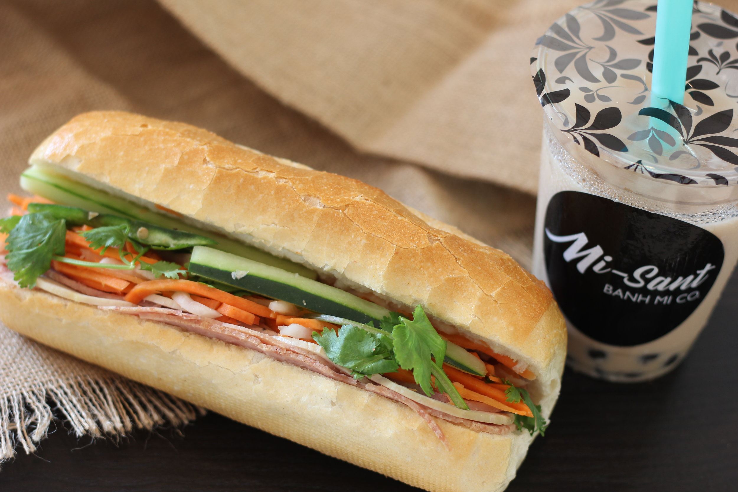 A Banh Mi and Boba Tea from Mi-Sant.