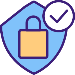 Safe and secure icon shows a lock and green check mark.
